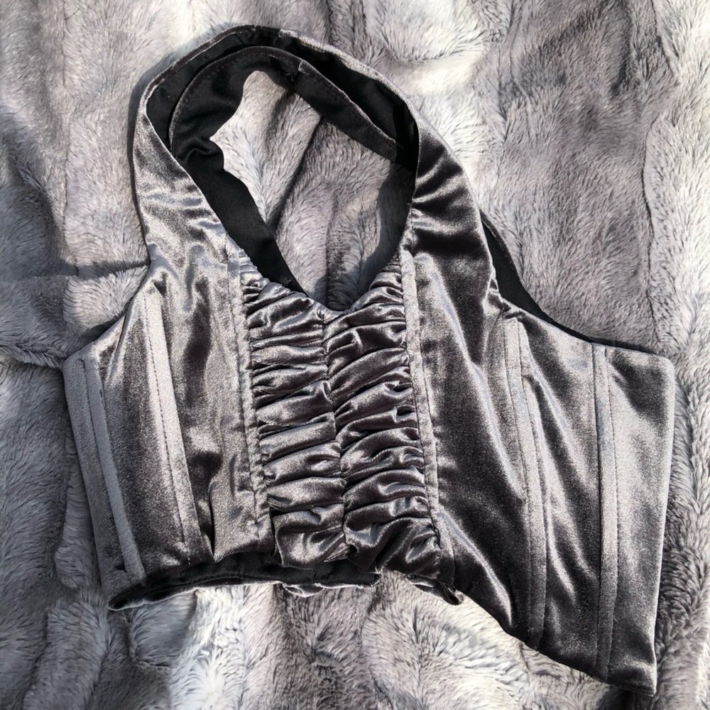 NWOT Zara Charcoal Velvet Cropped Tank - Picture 4 of 5